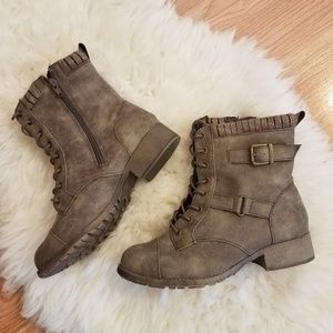 Gray combat style lace up boots